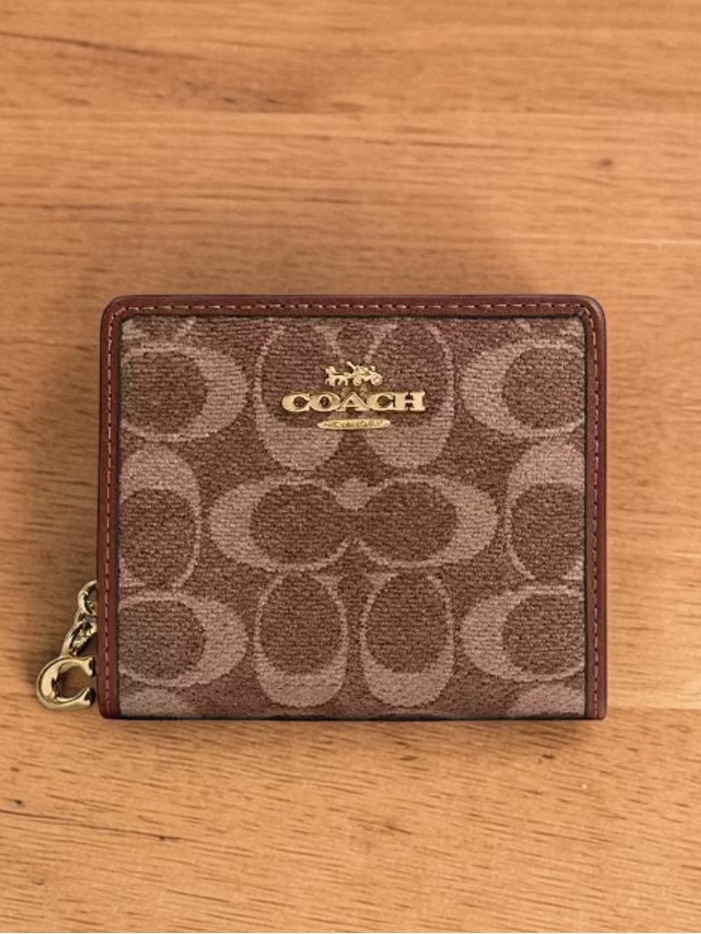 Coach Snap Signature Chenille Wallet in Gold/Light Khaki/Vintage Brown NWT